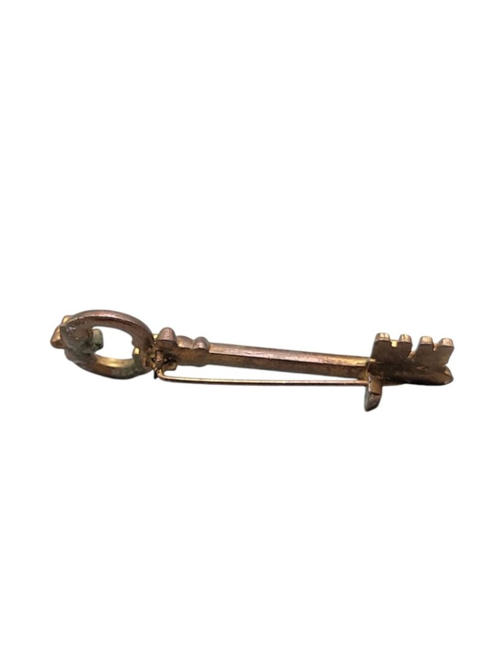 Antique Brass Skeleton Key Brooch Victorian C Clasp Unmarked Gold Tone - Picture 5 of 11